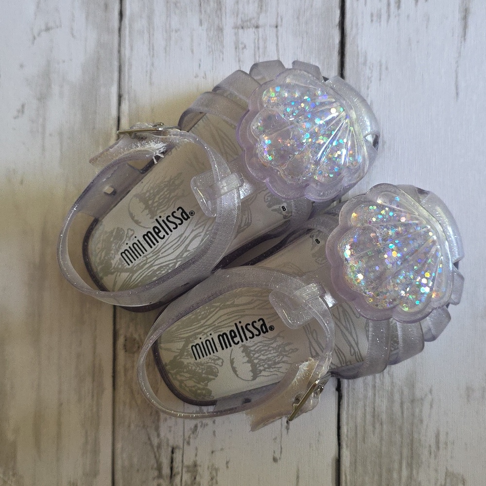Mini Melissa Kids' Glitter Shell Sandals - Silver